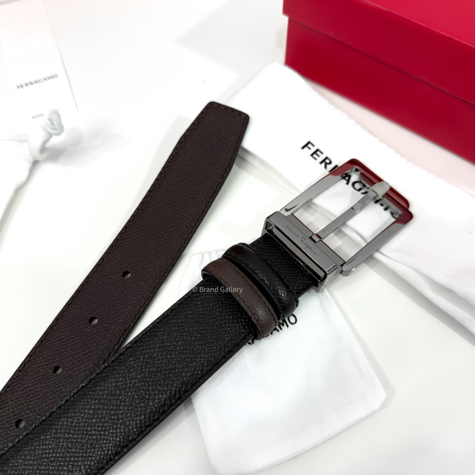 Ferragamo Square Black/Brown Reversible Leather Belt - Luxury belt - A&A Brand Gallery Egypt