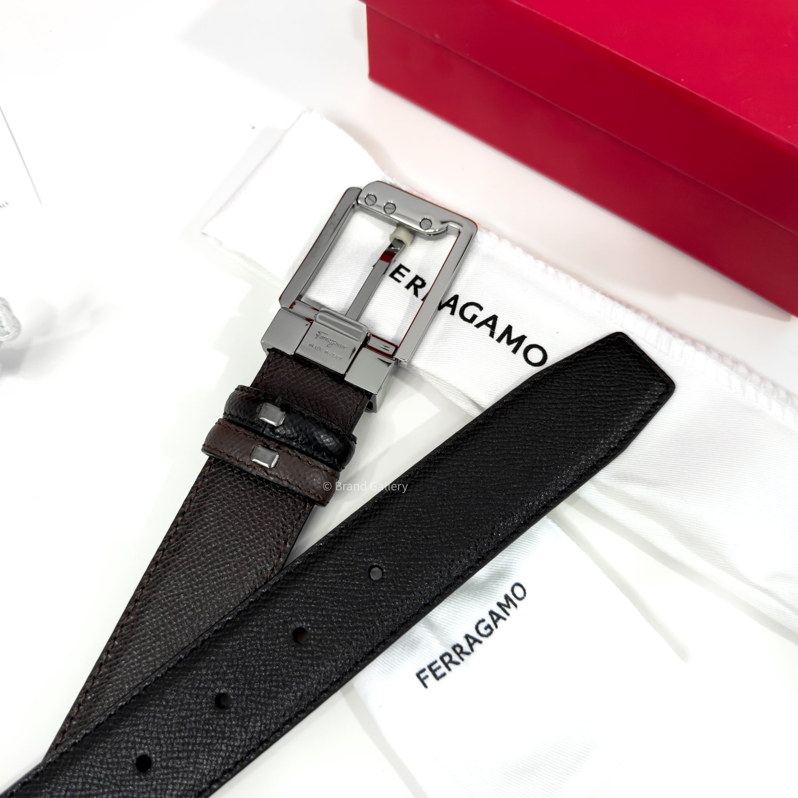 Ferragamo Square Black/Brown Reversible Leather Belt - Luxury belt - A&A Brand Gallery Egypt