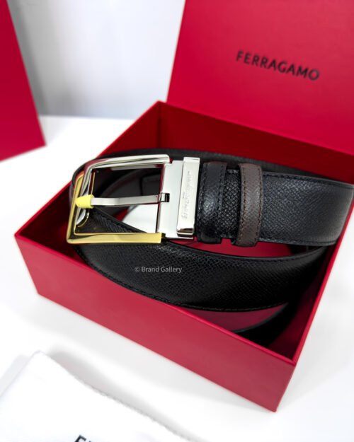Ferragamo Square Black/Brown Reversible Leather Belt - Luxury belt - A&A Brand Gallery Egypt