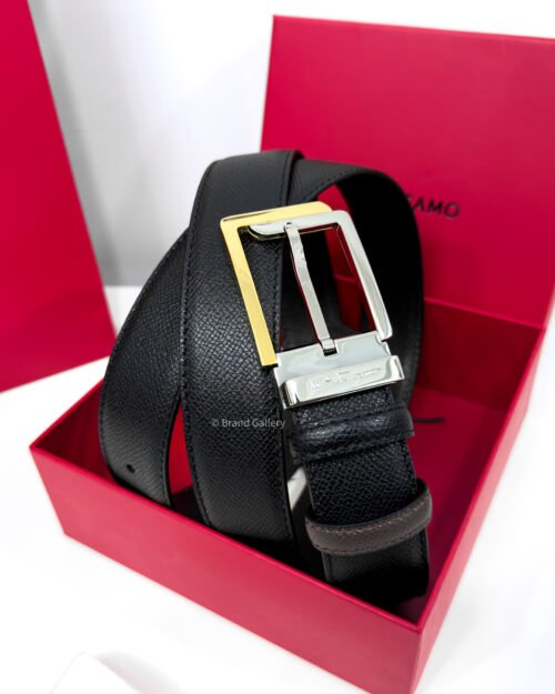 Ferragamo Square Black/Brown Reversible Leather Belt - Luxury belt - A&A Brand Gallery Egypt