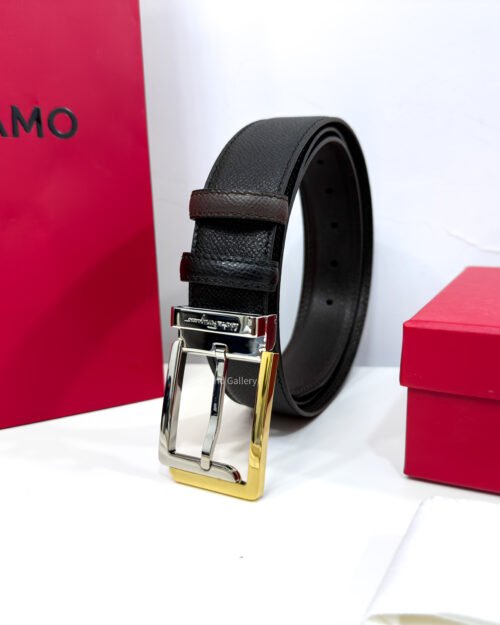 Ferragamo Square Black/Brown Reversible Leather Belt - Luxury belt - A&A Brand Gallery Egypt