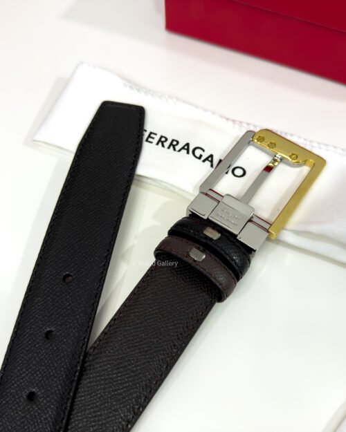 Ferragamo Square Black/Brown Reversible Leather Belt - Luxury belt - A&A Brand Gallery Egypt