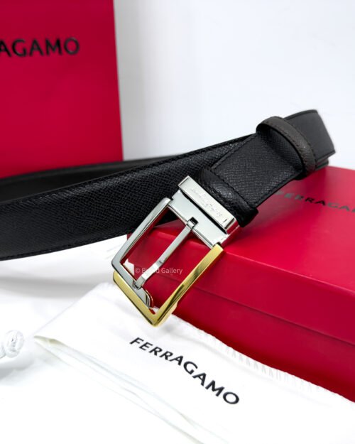Ferragamo Square Black/Brown Reversible Leather Belt - Luxury belt - A&A Brand Gallery Egypt