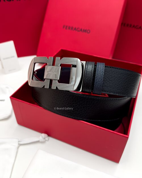 Ferragamo Gancini Black/Blue Reversible Leather Belt - Luxury belt - A&A Brand Gallery Egypt