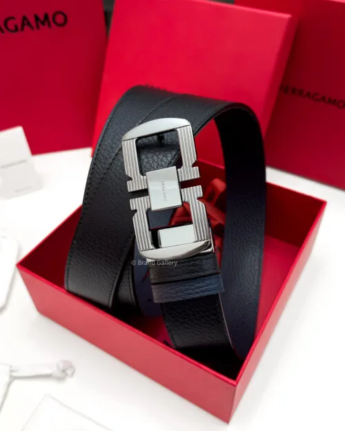Ferragamo Gancini Black/Blue Reversible Leather Belt - Luxury belt - A&A Brand Gallery Egypt