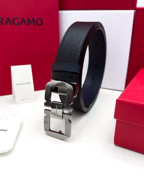Ferragamo Gancini Black/Blue Reversible Leather Belt - Luxury belt - A&A Brand Gallery Egypt