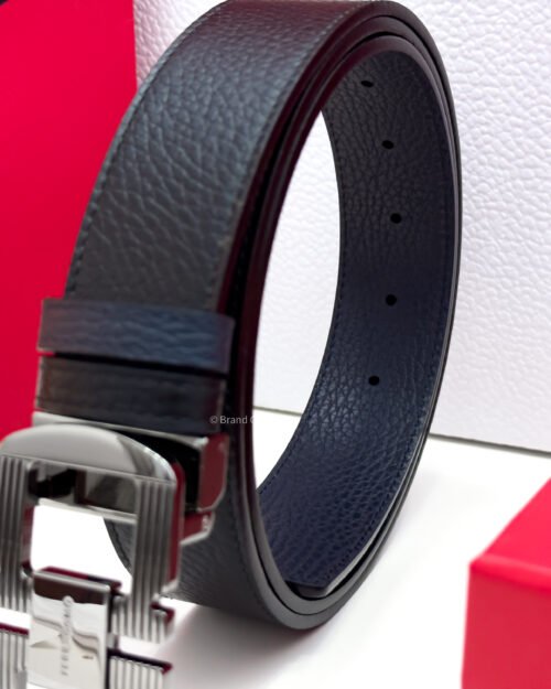 Ferragamo Gancini Black/Blue Reversible Leather Belt - Luxury belt - A&A Brand Gallery Egypt