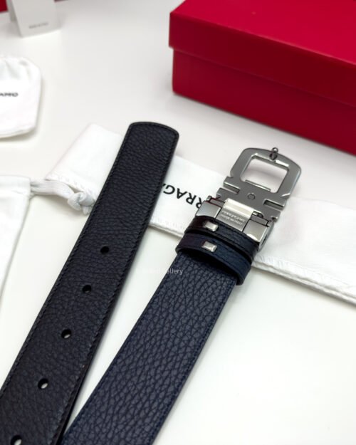 Ferragamo Gancini Black/Blue Reversible Leather Belt - Luxury belt - A&A Brand Gallery Egypt