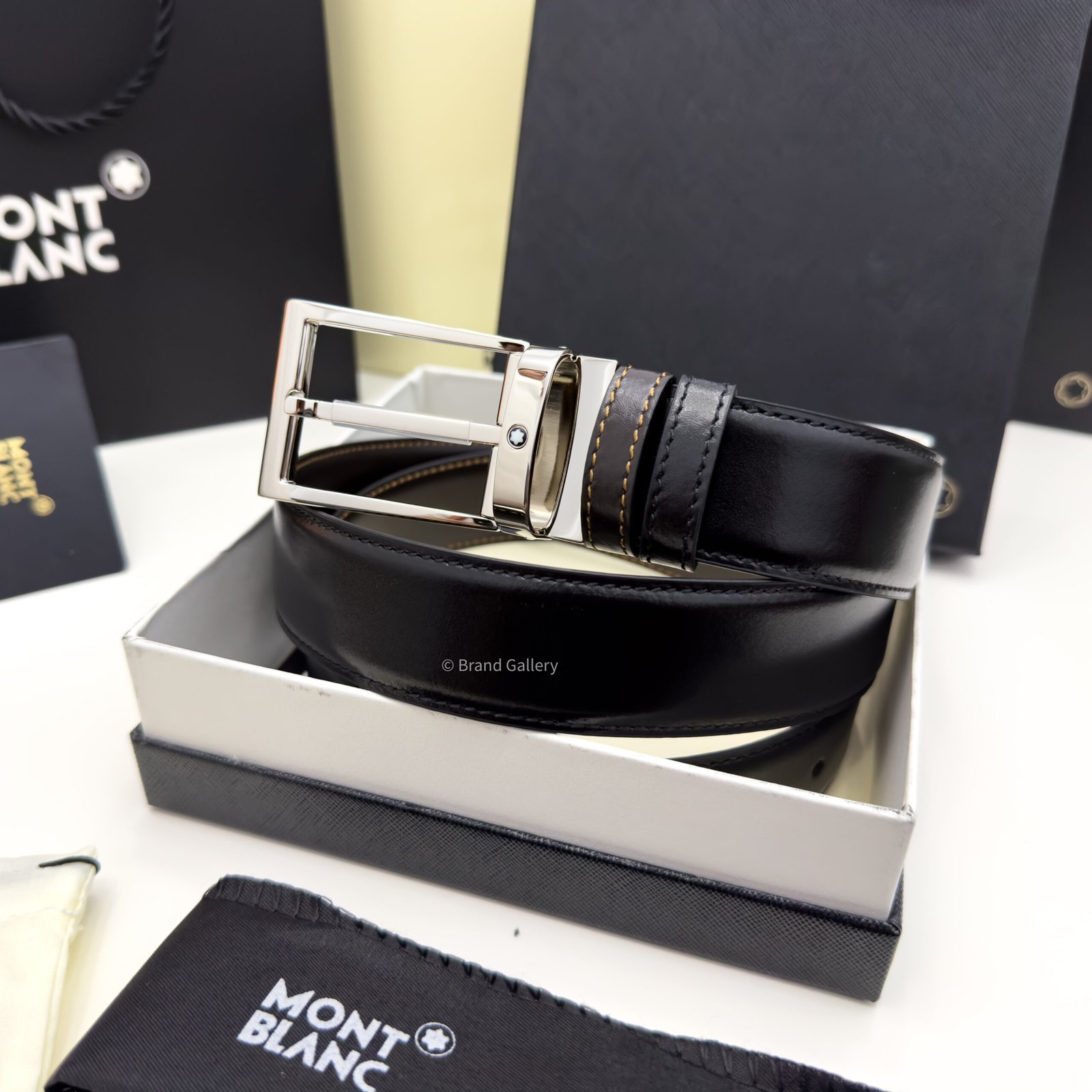 Montblanc Black/Brown 35MM Reversible Leather Belt - Luxury belt - A&A Brand Gallery Egypt