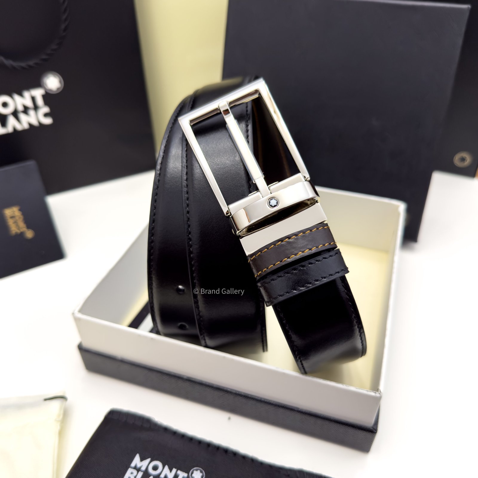 Montblanc Black/Brown 35MM Reversible Leather Belt - Luxury belt - A&A Brand Gallery Egypt