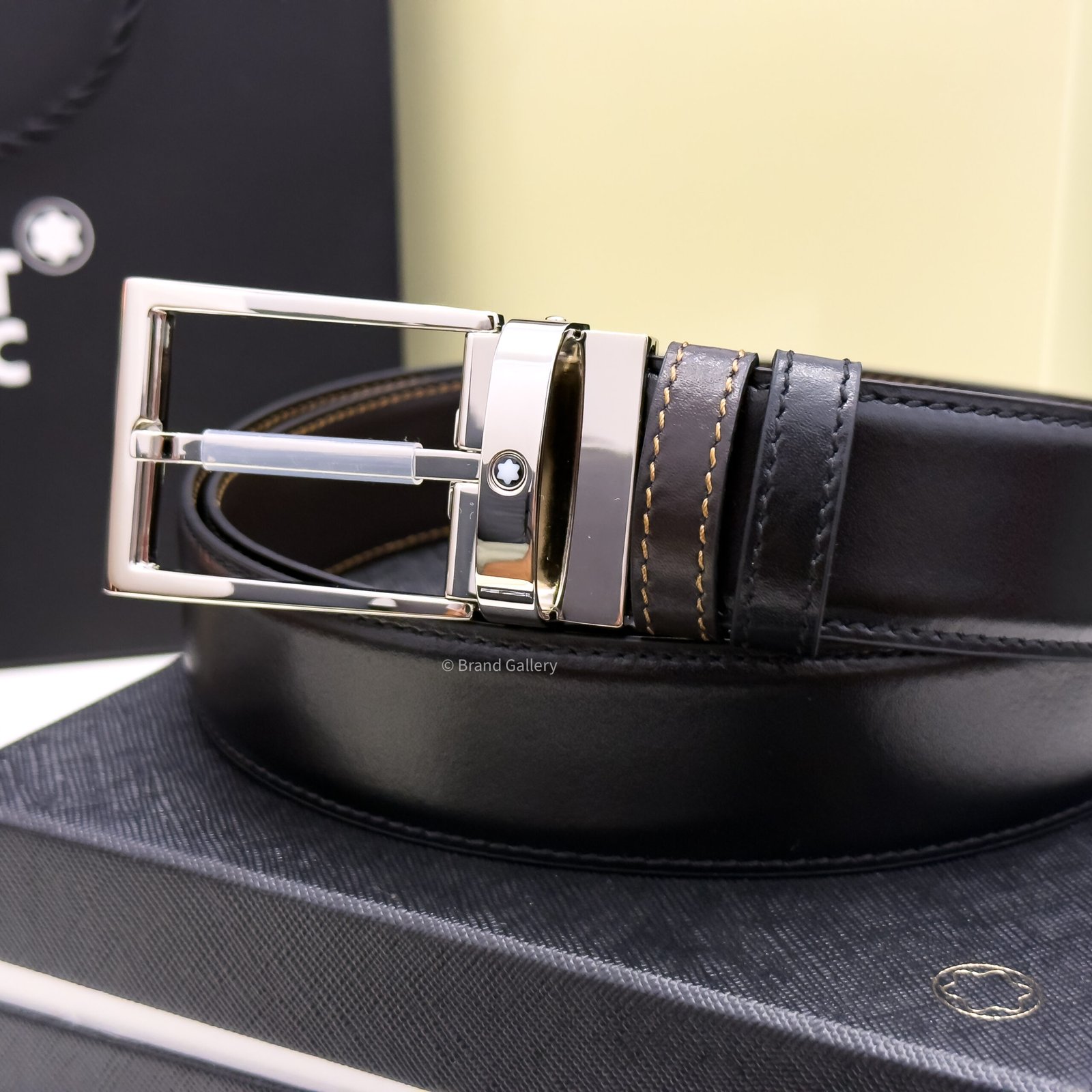 Montblanc Black/Brown 35MM Reversible Leather Belt - Luxury belt - A&A Brand Gallery Egypt