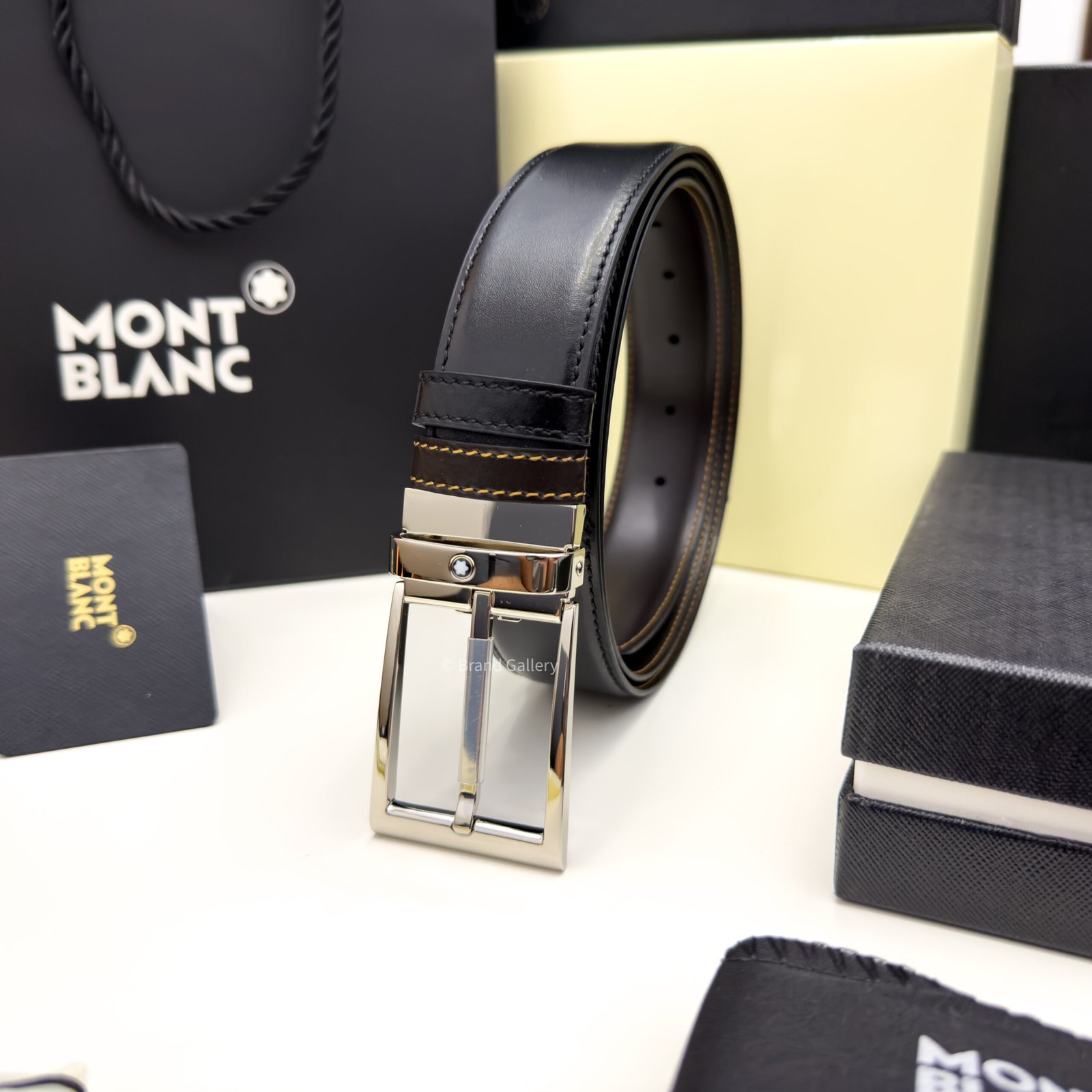 Montblanc Black/Brown 35MM Reversible Leather Belt - Luxury belt - A&A Brand Gallery Egypt