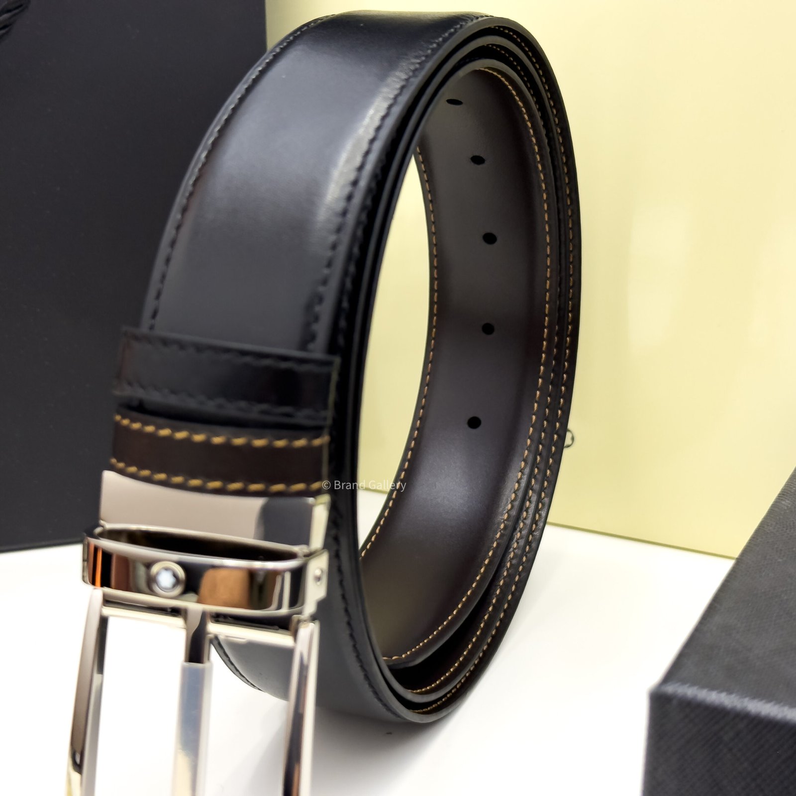 Montblanc Black/Brown 35MM Reversible Leather Belt - Luxury belt - A&A Brand Gallery Egypt
