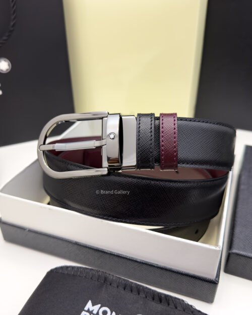 Montblanc Horseshoe Black/cassis Reversible Leather Belt - Luxury belt - A&A Brand Gallery Egypt