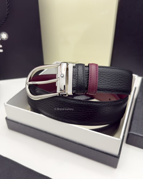 Montblanc Horseshoe Black/cassis Grain Leather Belt - Luxury belt - A&A Brand Gallery Egypt