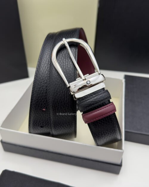 Montblanc Horseshoe Black/cassis Grain Leather Belt - Luxury belt - A&A Brand Gallery Egypt