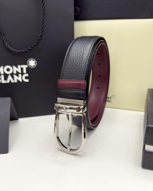 Montblanc Horseshoe Black/cassis Grain Leather Belt - Luxury belt - A&A Brand Gallery Egypt