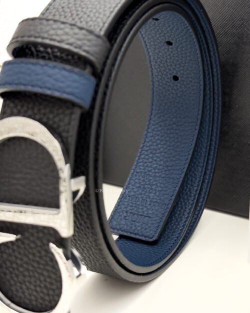 C.D Buckle Black/Blue Reversible Leather Belt