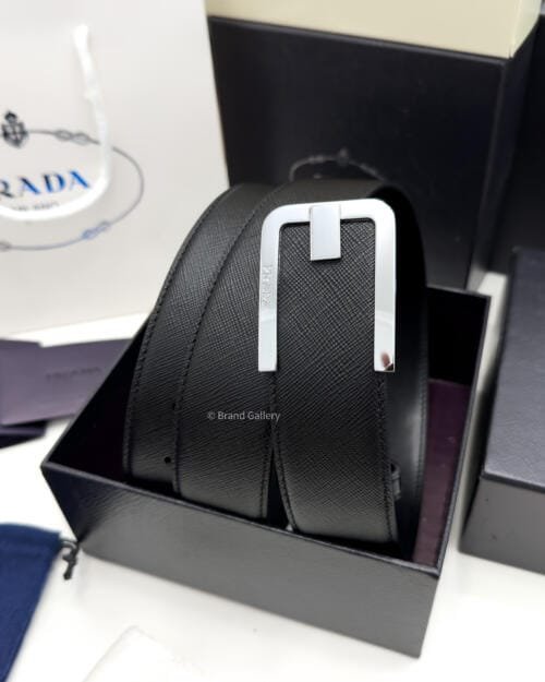 Prada Silver Buckle Saffiano Leather Belt - Luxury belt - A&A Brand Gallery Egypt