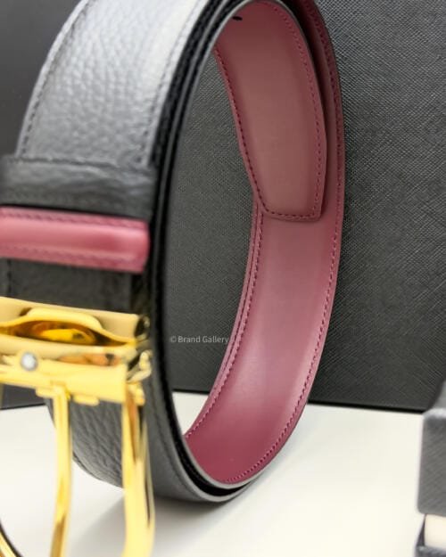 Montblanc Gold Horseshoe Black/cassis Grain Leather Belt - Luxury belt - A&A Brand Gallery Egypt