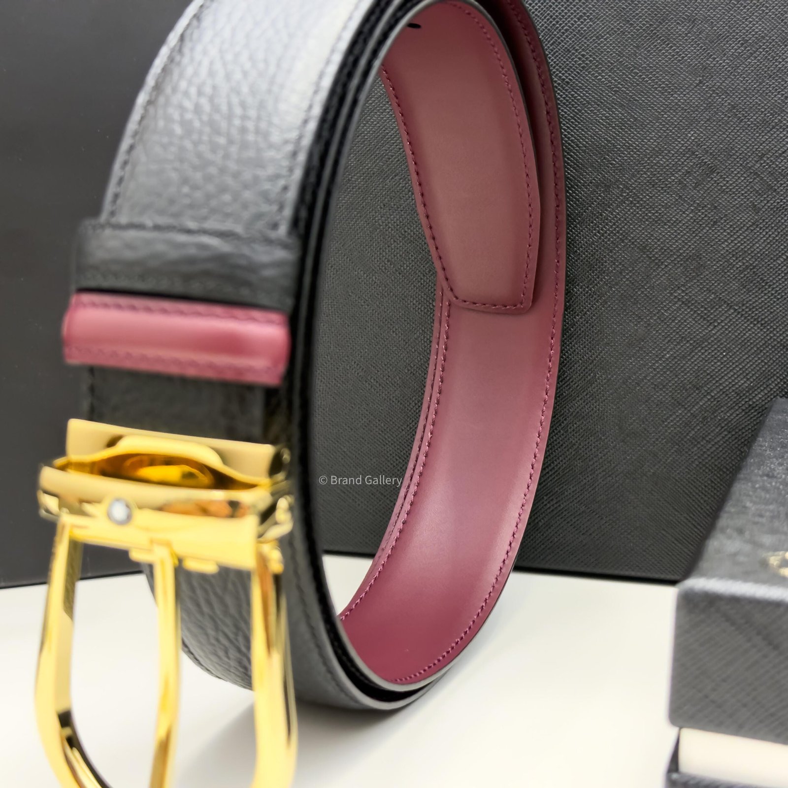 Montblanc Gold Horseshoe Black/cassis Grain Leather Belt - Luxury belt - A&A Brand Gallery Egypt