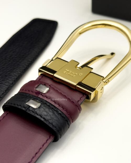 Montblanc Gold Horseshoe Black/cassis Grain Leather Belt - Luxury belt - A&A Brand Gallery Egypt