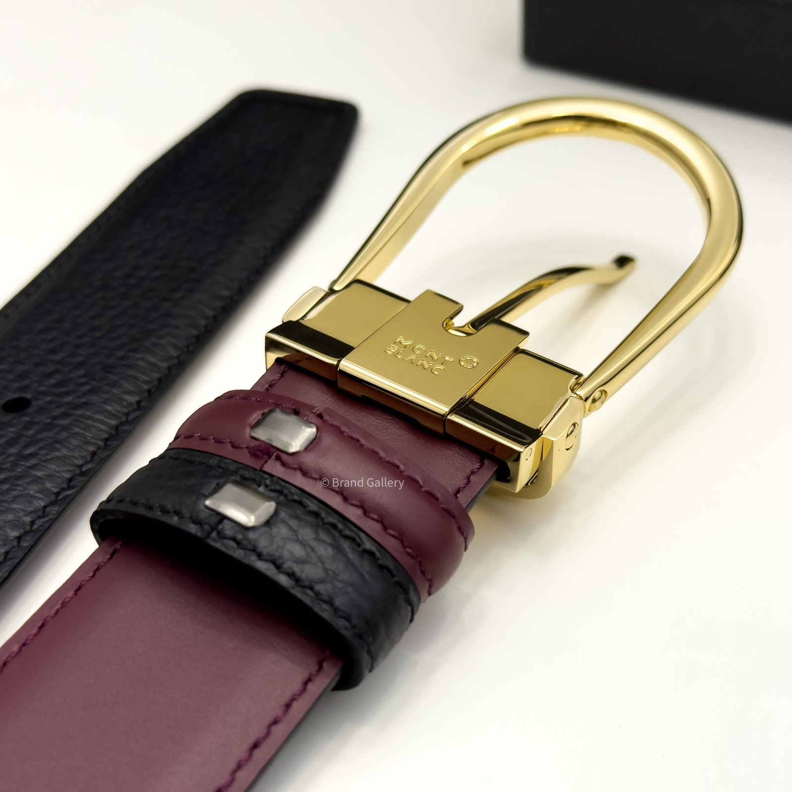 Montblanc Gold Horseshoe Black/cassis Grain Leather Belt - Luxury belt - A&A Brand Gallery Egypt