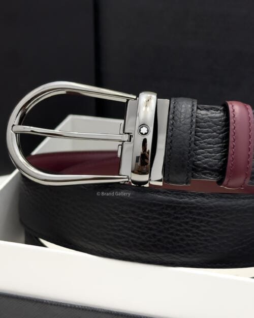 Montblanc Gunmetal Horseshoe Black/cassis Grain Leather Belt - Luxury belt - A&A Brand Gallery Egypt
