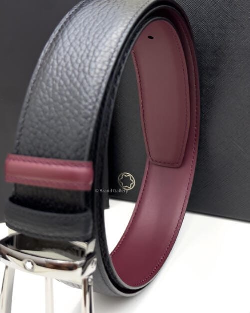 Montblanc Gunmetal Horseshoe Black/cassis Grain Leather Belt - Luxury belt - A&A Brand Gallery Egypt