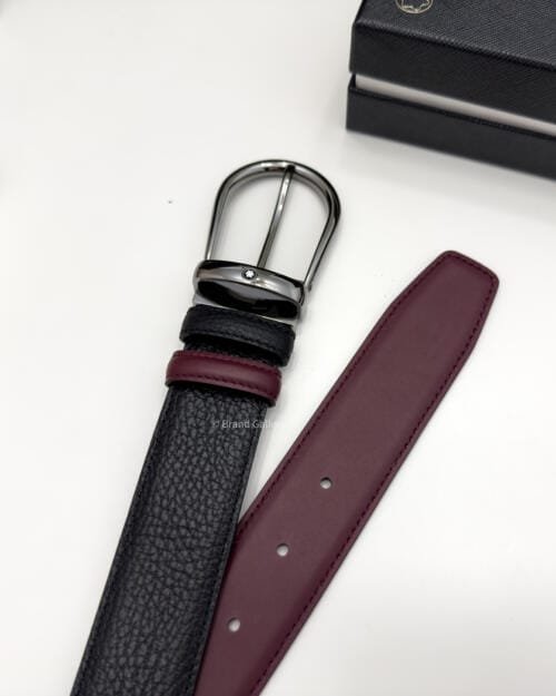 Montblanc Gunmetal Horseshoe Black/cassis Grain Leather Belt - Luxury belt - A&A Brand Gallery Egypt