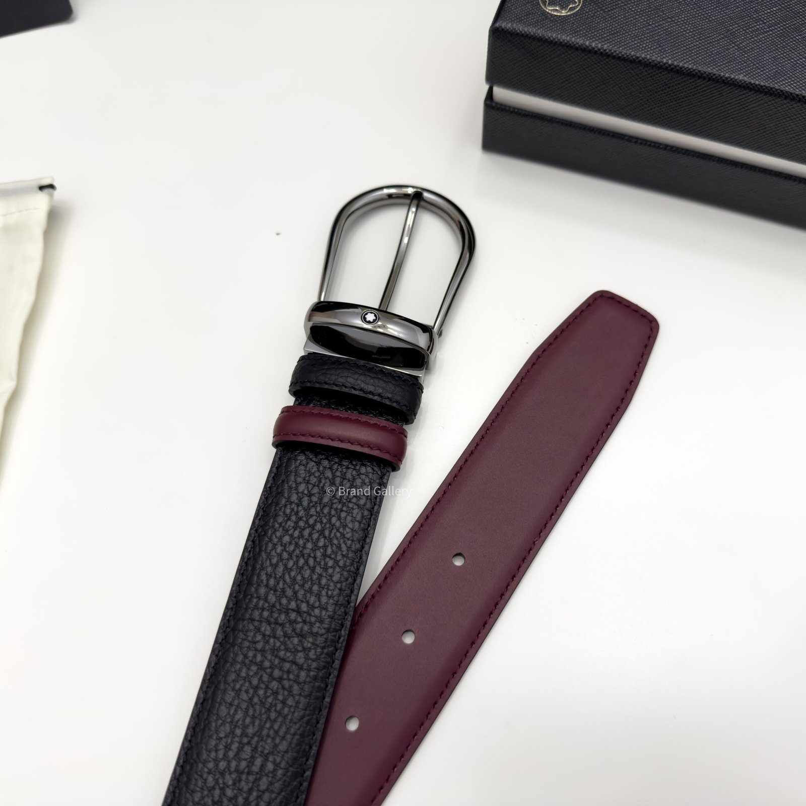 Montblanc Gunmetal Horseshoe Black/cassis Grain Leather Belt - Luxury belt - A&A Brand Gallery Egypt