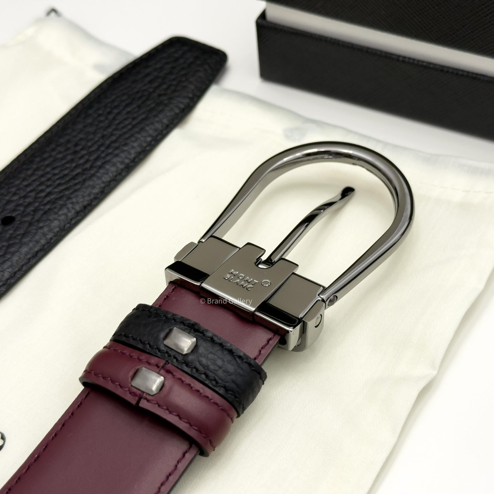 Montblanc Gunmetal Horseshoe Black/cassis Grain Leather Belt - Luxury belt - A&A Brand Gallery Egypt