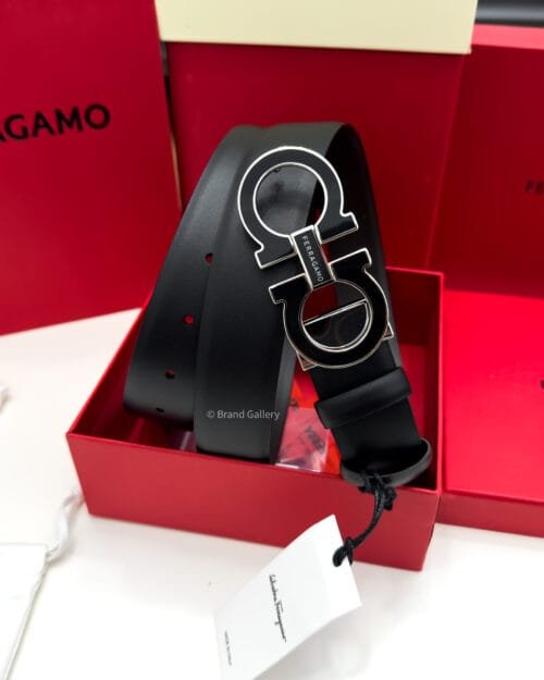 Ferragamo Gancini Black/Brown Calf Leather Belt - Luxury belt - A&A Brand Gallery Egypt