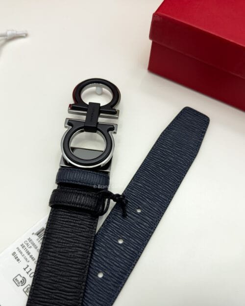 Ferragamo Gancini Black/Blue Grain Leather Belt - Luxury belt - A&A Brand Gallery Egypt