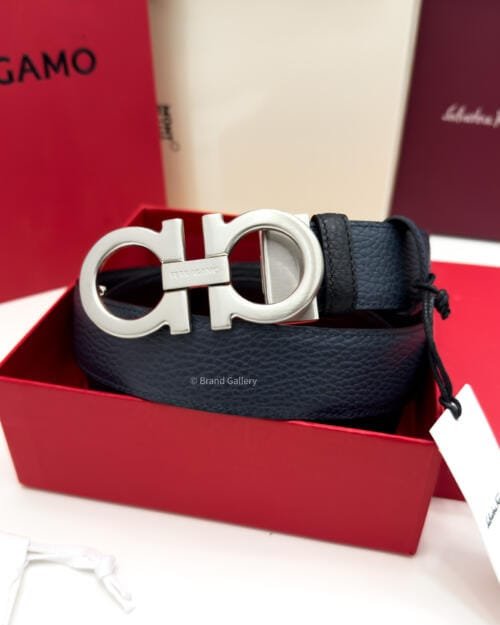 Ferragamo Brushed Gancini Blue/Black Leather Belt - Luxury belt - A&A Brand Gallery Egypt
