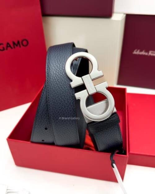 Ferragamo Brushed Gancini Blue/Black Leather Belt - Luxury belt - A&A Brand Gallery Egypt