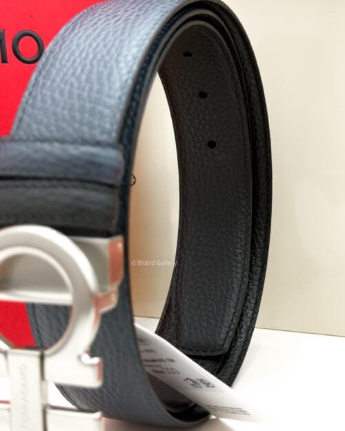 Ferragamo Brushed Gancini Blue/Black Leather Belt - Luxury belt - A&A Brand Gallery Egypt