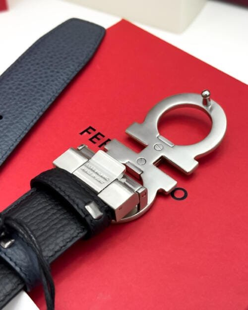 Ferragamo Brushed Gancini Blue/Black Leather Belt - Luxury belt - A&A Brand Gallery Egypt