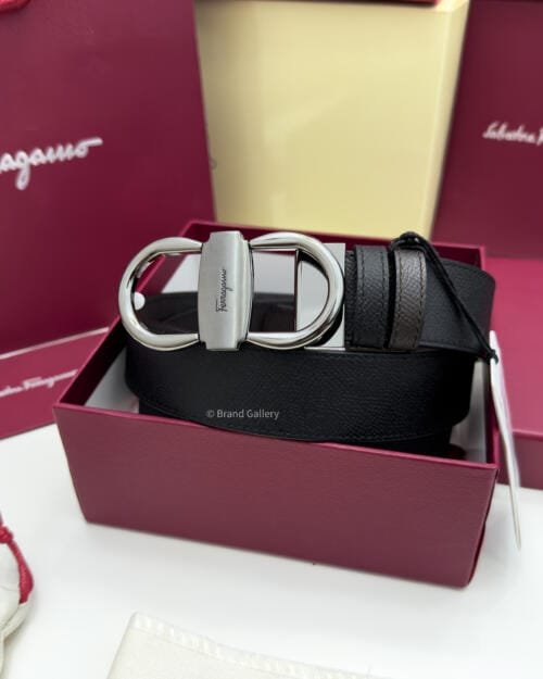 Ferragamo Gancini Black/Brown Textured Leather Belt - Luxury belt - A&A Brand Gallery Egypt
