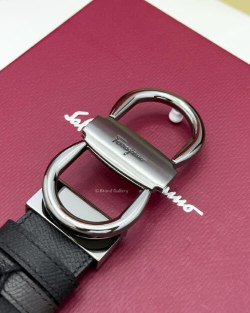 Ferragamo Gancini Black/Brown Textured Leather Belt - Luxury belt - A&A Brand Gallery Egypt