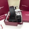 Ferragamo Silver Gancini Black/Brown Textured Leather Belt - Luxury belt - A&A Brand Gallery Egypt
