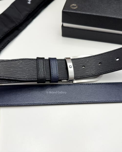 Montblanc Horseshoe Black & Blue Engraved Leather Belt - Luxury belt - A&A Brand Gallery Egypt