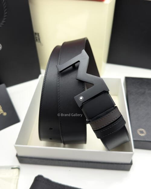 Montblanc M Buckle Black & Brown Reversible Leather Belt - Luxury belt - A&A Brand Gallery Egypt