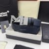 Montblanc Gunmetal M Buckle Blue & Black Leather Belt - Luxury belt - A&A Brand Gallery Egypt