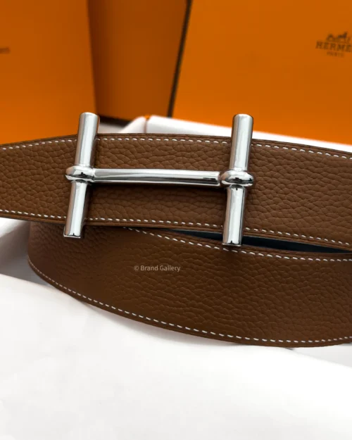 Hermes H Buckle Havan/Black Reversible Belt
