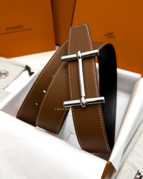 Hermes H Buckle Havan/Black Reversible Belt