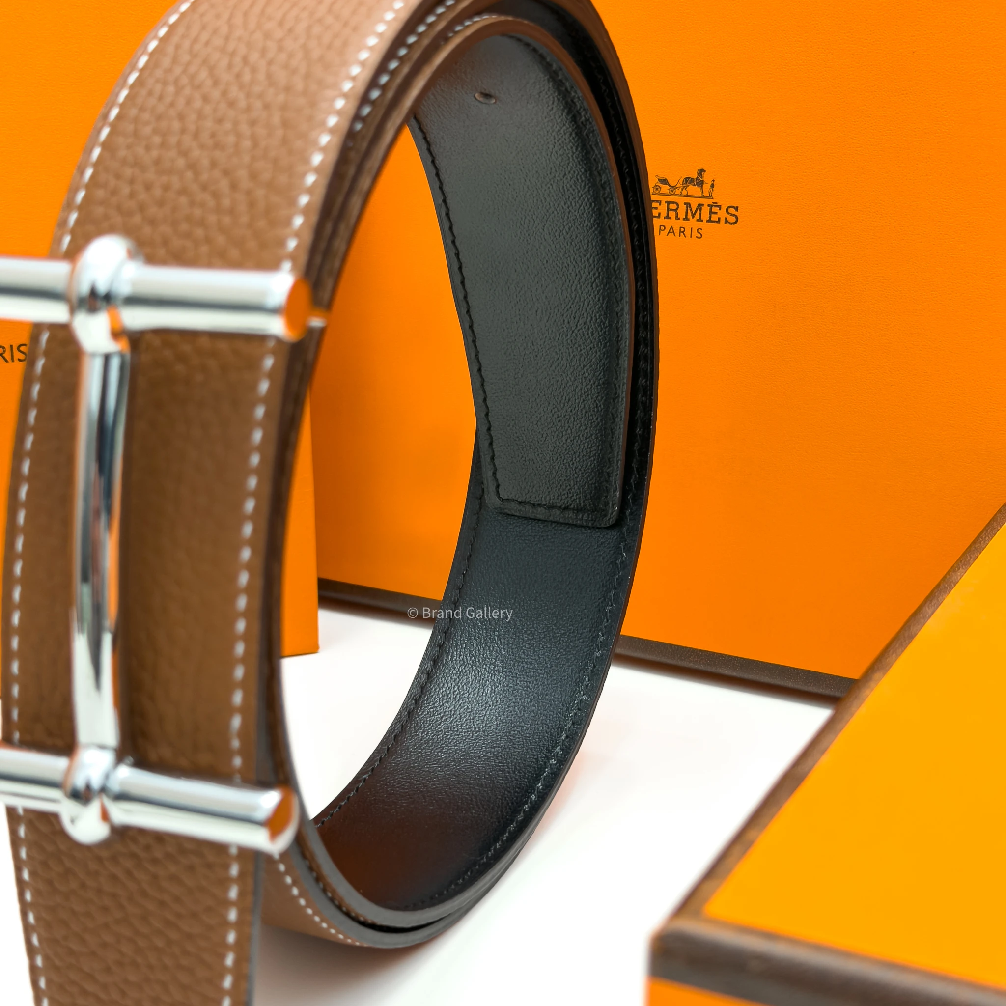 Hermes H Buckle Havan/Black Reversible Belt