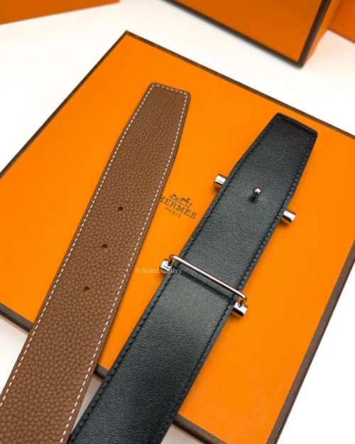 Hermes H Buckle Havan/Black Reversible Belt