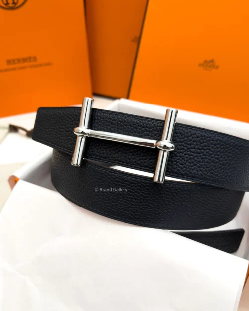 Hermes H Buckle Blue/Black Reversible Belt