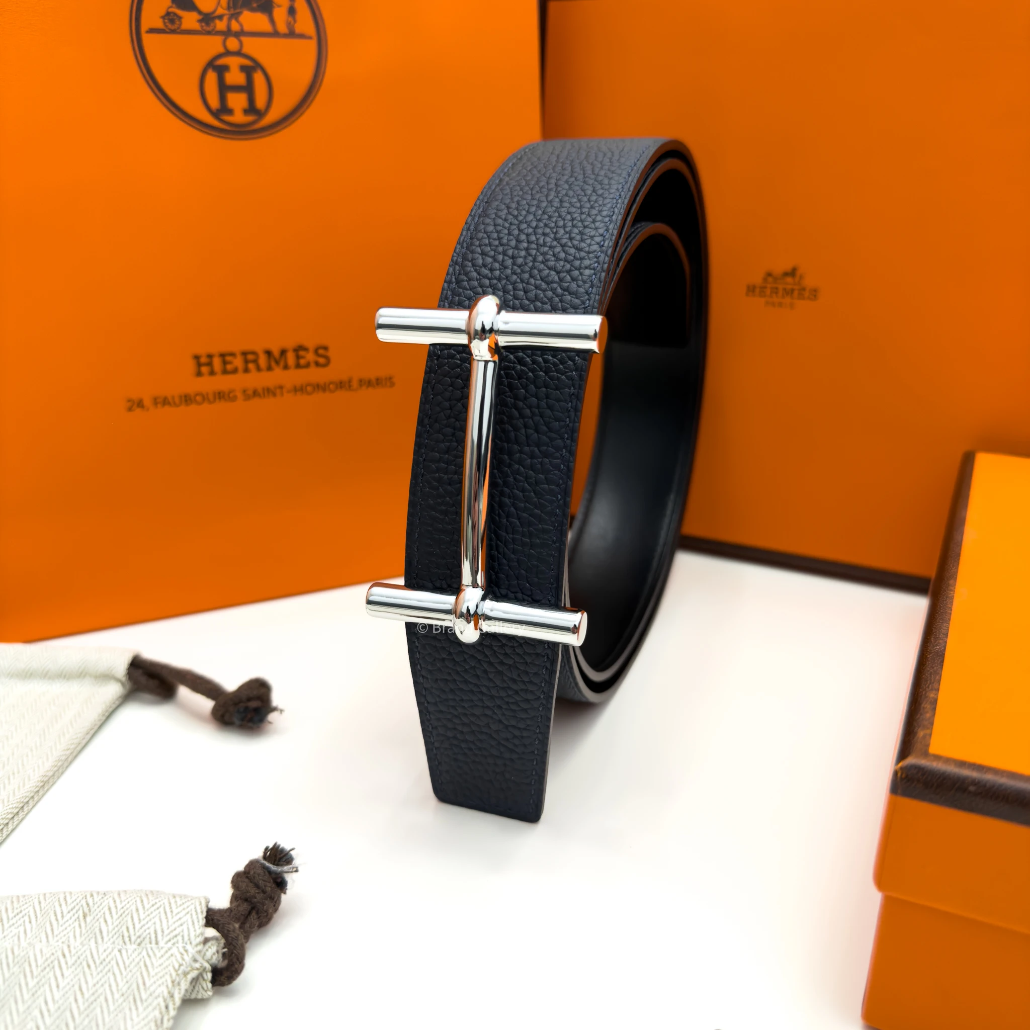 Hermes H Buckle Blue/Black Reversible Belt